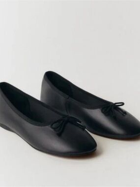 Mango Black Leather Bow Ballet Flats Size 9